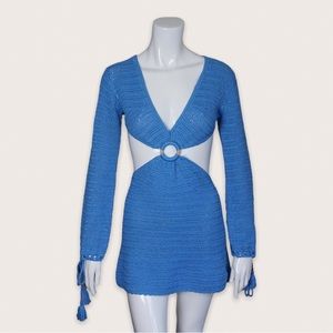 BEGINNING BOUTIQUE | Women’s Cleo Crochet Mini Dress Coverup Blue 4